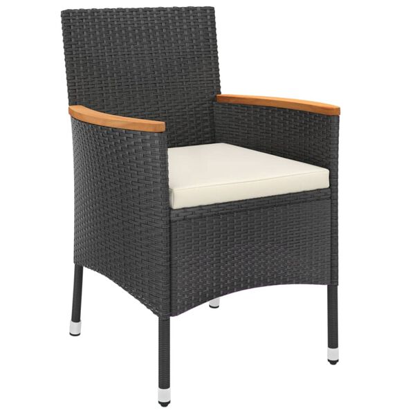 vidaXL 3-osaline aia bistrookomplekt patjadega, must, pol&uuml;rotang