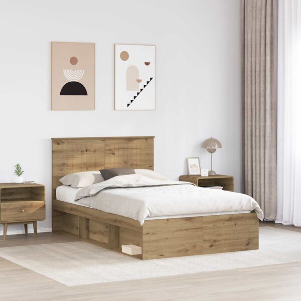 vidaXL Voodi raam peaga Artisani tamme 120 x 200 cm Tahke m&auml;nd