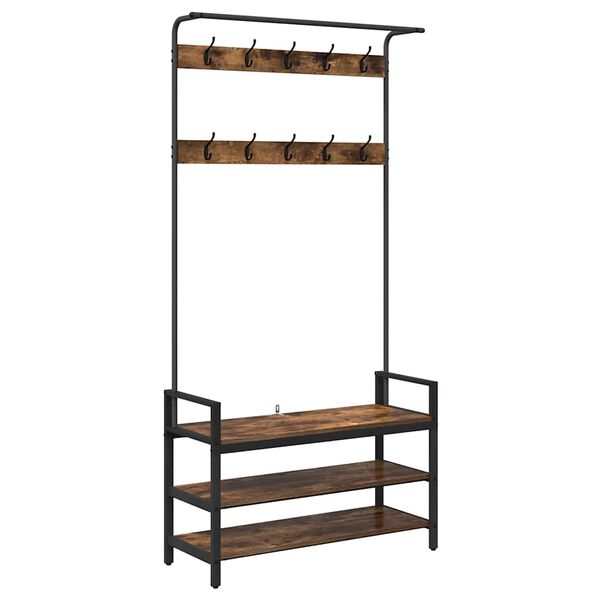 vidaXL Riidepuu riiuliga Suitsetatud tamm 95 x 34 x 184 cm Tehispuit