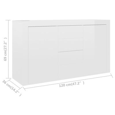 vidaXL puhvetkapp kõrgläikega valge 120 x 36 x 69 cm, puitlaastplaat