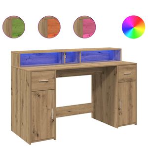 vidaXL kirjutuslaud LED-tuledega, k&auml;sit&ouml;&ouml;tamm, 140x55x91 cm, tehispuit