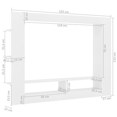 vidaXL telerikapp, valge, 152 x 22 x 113 cm, puitlaastplaat