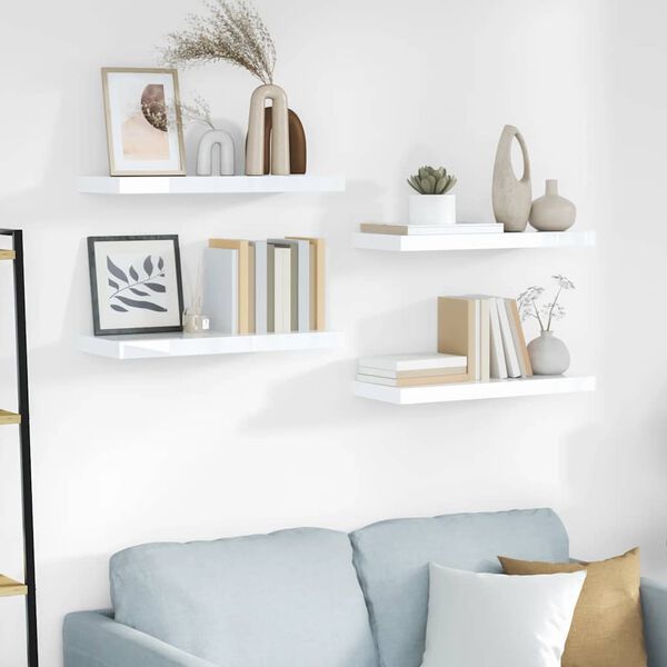 vidaXL seinariiulid, 4 tk, k&otilde;rgl&auml;ikega valge, 60 x 23,5 x 3,8 cm MDF