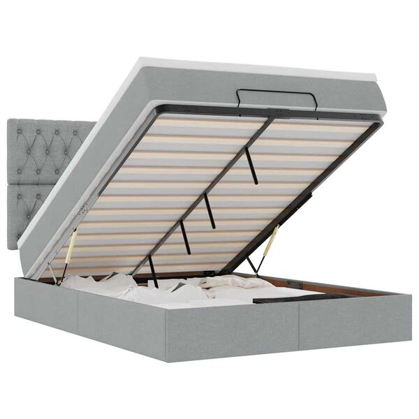 vidaXL ottomani voodi madratsita ja LED, helehall, 140x190cm, kangas