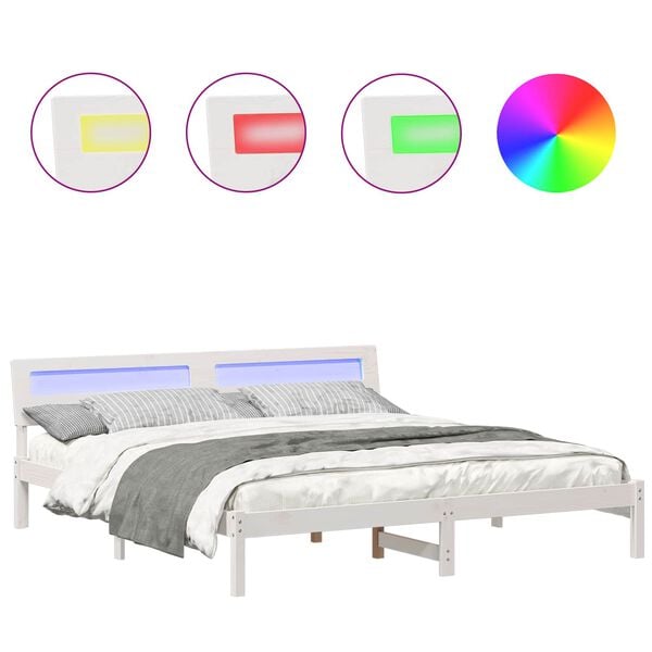 vidaXL Voodi raam peaga Valge 200 x 200 cm Tahke m&auml;nd