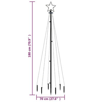 vidaXL jõulupuu vaiaga, külm valge, 108 LEDi, 180 cm