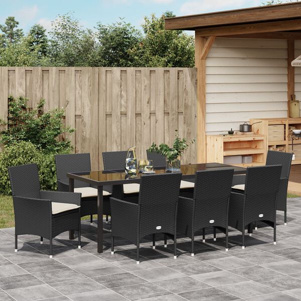 vidaXL Aia s&ouml;&ouml;gilaudade komplekt padjaga 9 pcs Must pol&uuml;rotang