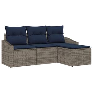 vidaXL Diivanikomplekt padjaga 4 pcs Hall ja Merev&auml;e Sinine pol&uuml;rotang