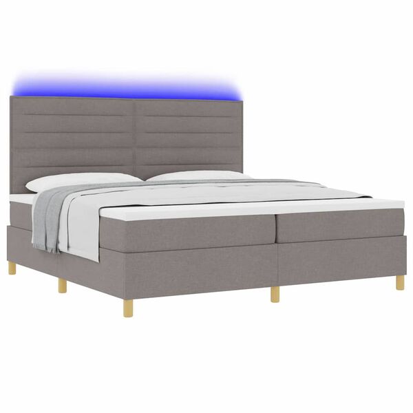 vidaXL LED Box Spring Voodi peaga Pruunikashall 200 x 200 cm kangas