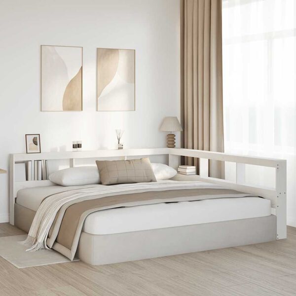 vidaXL raamatukapi peatsi L-kujuline, valge, 180 cm, m&auml;nnipuit