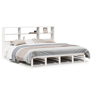 vidaXL riiuliga voodiraam ilma madratsita, valge, 180x200cm, puit