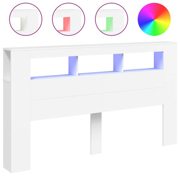 vidaXL voodipeats LEDiga, valge, 180 x 18,5 x 103,5 cm, tehispuit