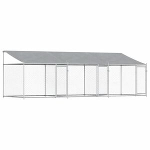 vidaXL koeraaedik, katuse ja uksega, hall, 6x2x2 m, tsingitud teras