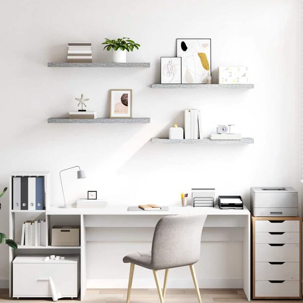 vidaXL seinariiulid 4 tk, betoonhall, 90 x 23,5 x 3,8 cm MDF