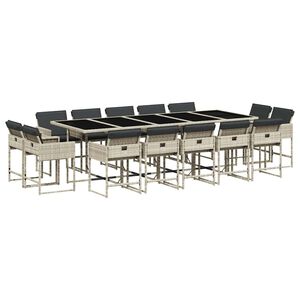 vidaXL 15-osaline aia s&ouml;&ouml;gim&ouml;&ouml;bli komplekt patjadega, hall, pol&uuml;rotang