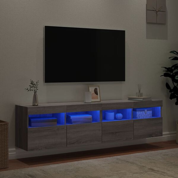 vidaXL teleri seinakapid LED-tuledega 2 tk, hall Sonoma, 80x30x40 cm