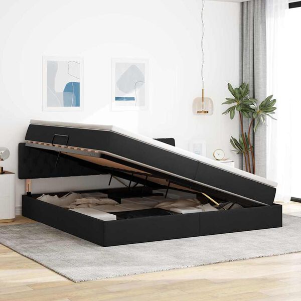 vidaXL LED-valgusega hoiuvoodi madratsiga Must 200 x 200 cm Pol&uuml;ester