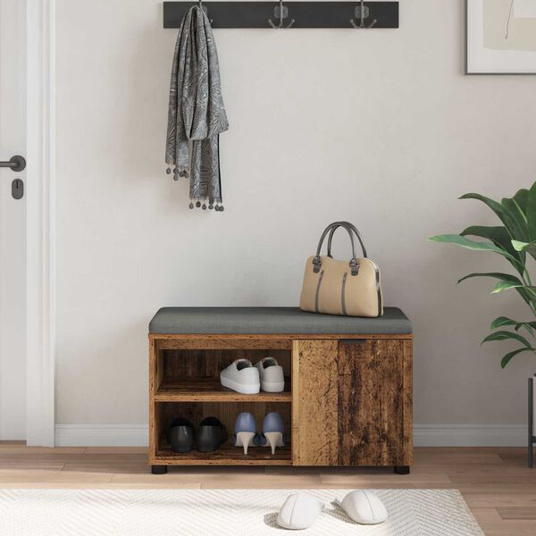 vidaXL Hallipink padjaga riiuliga uksega Vana puit 80 x 38 x 46 cm