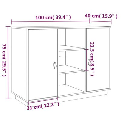 vidaXL puhvetkapp, hall, 100x40x75 cm, täismännipuit