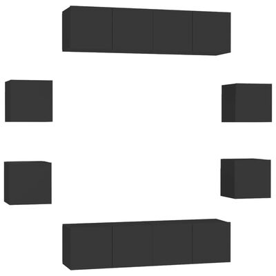 vidaXL 8-osaline telerikappide komplekt, must, puitlaastplaat