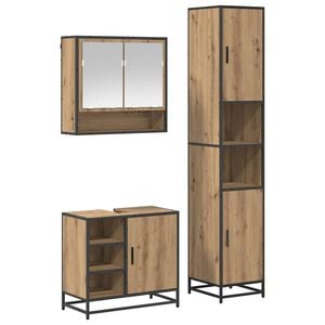 vidaXL Vannitoa m&ouml;&ouml;bleset riiuliga uksega 3 pcs K&auml;sit&ouml;&ouml;puu Tehispuit