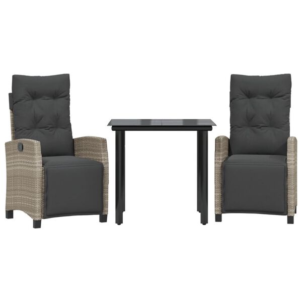 vidaXL 3-osaline aiam&ouml;&ouml;bli komplekt patjadega, helehall, pol&uuml;rotang