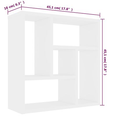 vidaXL seinariiul, valge, 45,1x16x45,1 cm, puitlaastplaat