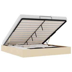 vidaXL Ottomani voodiraam ilma madratsita, kreemjas, 200x200cm, kangas