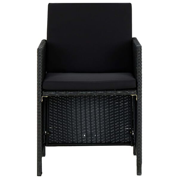 vidaXL 5-osaline aiam&ouml;&ouml;blikomplekt patjadega, pol&uuml;rotang, must