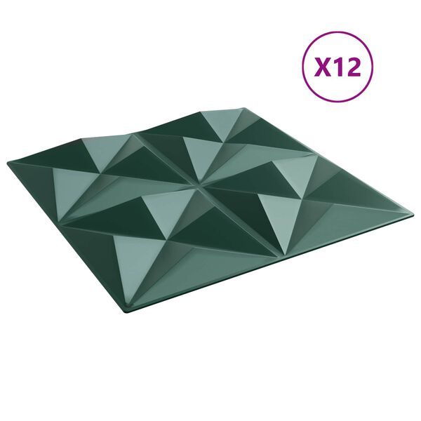 vidaXL Seinapaneelid 12 pcs Origami Roheline 50 x 50 cm XPS Vaht