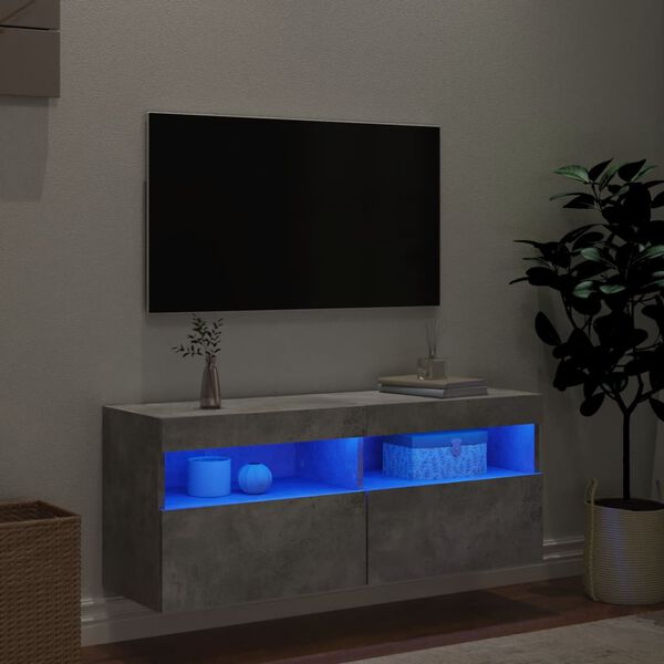 vidaXL teleri seinakapp LED-tuledega, betoonhall, 100 x 30 x 40 cm