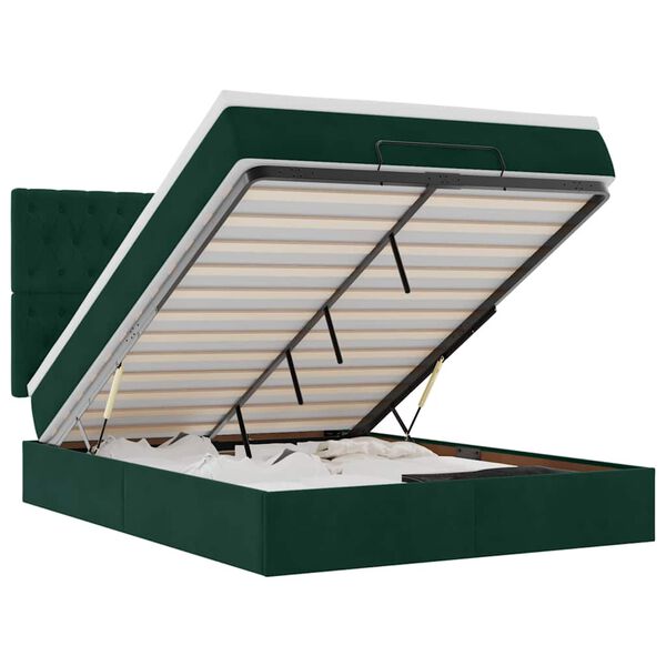 vidaXL ottomani voodi madratsitega&LED, tumeroheline, 140x200cm, samet