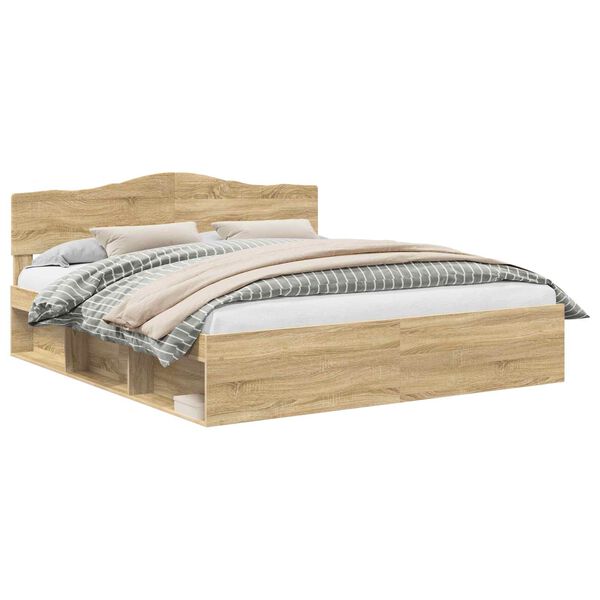 vidaXL Voodi raam peaga Sonoma 200 x 200 cm Tahke m&auml;nd