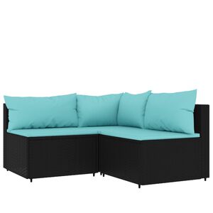 vidaXL 3-osaline aiam&ouml;&ouml;blikomplekt patjadega, must, pol&uuml;rotang