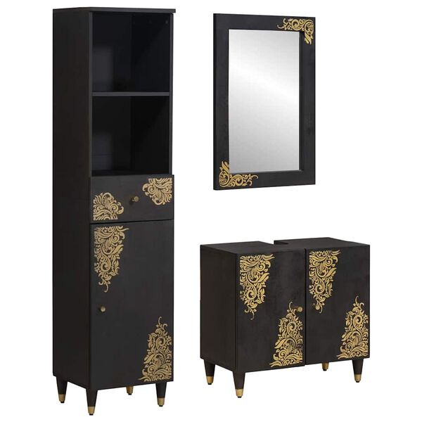 vidaXL Vannitoa kapikomplekt sahtliga 3 pcs Must Tugev mango puu