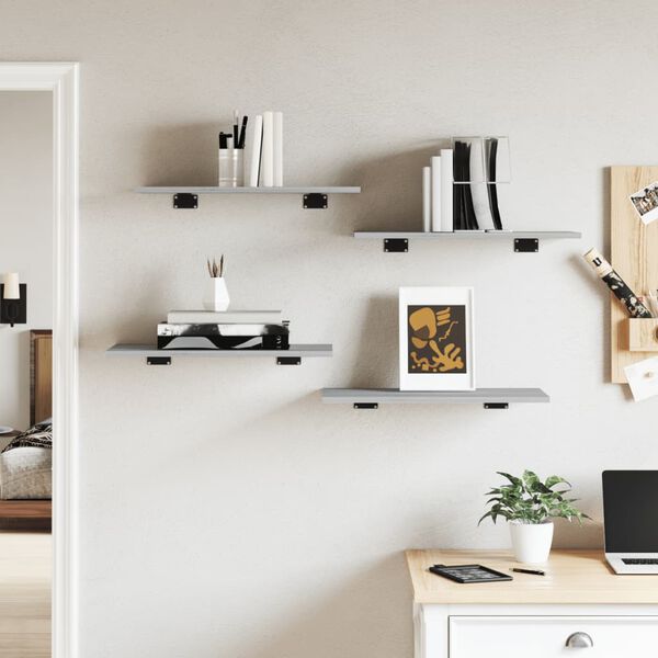 vidaXL seinariiulid 4 tk, hall Sonoma tamm, 60x30x1,5 cm, tehispuit