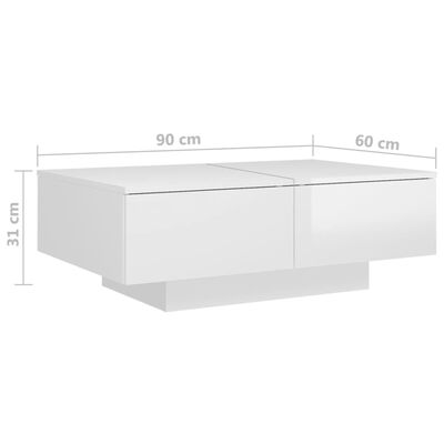vidaXL kohvilaud, kõrgläikega valge, 90 x 60 x 31 cm, puitlaastplaat