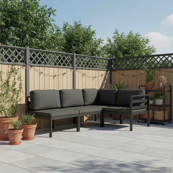 vidaXL 4-osaline aiadiivanikomplekt patjadega, alumiinium, antratsiit