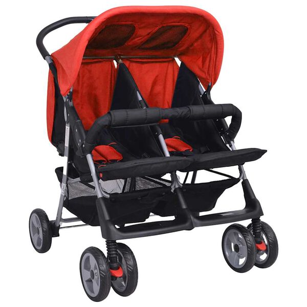 vidaXL kaksikute k&auml;ru terasest, punane ja must