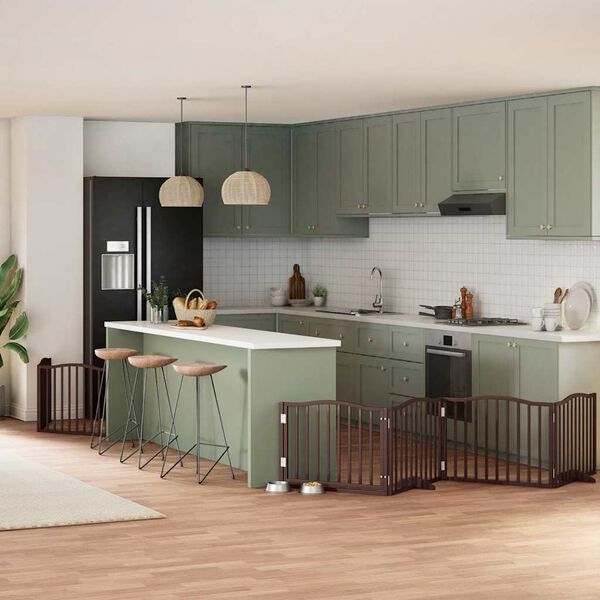 vidaXL kokkupandav koerav&auml;rav uksega, 8 paneeli, pruun 640 cm, pappel