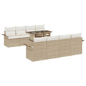 vidaXL Aia Diivanikomplekt padjaga 9 pcs Beež Pol&uuml; Rattan