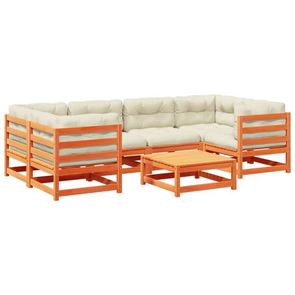 vidaXL 7-osaline aiadiivani komplekt patjadega, vahapruun, männipuit