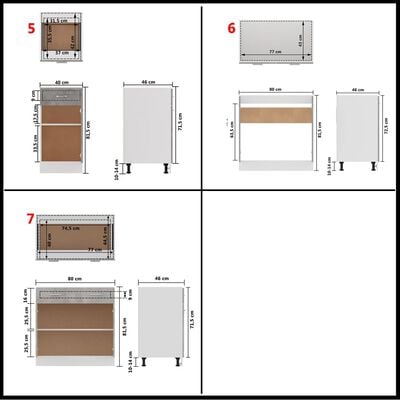 vidaXL 7-osaline köögikappide komplekt, betoonhall, puitlaastplaat