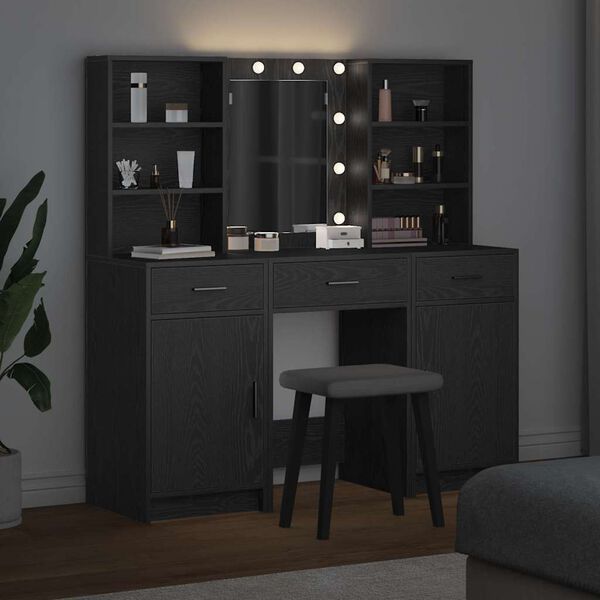 vidaXL Tualettlaua komplekt sahtliga uksega 3 pcs Must tamm Tehispuit