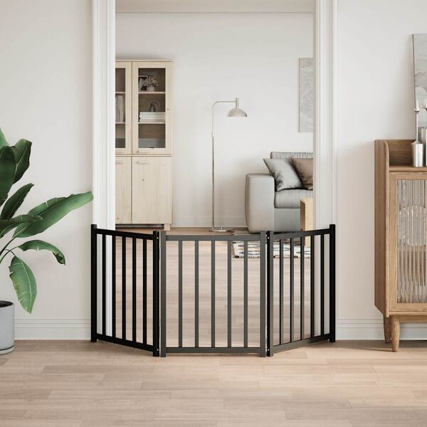 vidaXL kokkupandav koeravärav, 3 paneeli, must, 150 cm, nulupuit