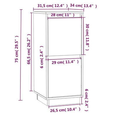 vidaXL puhvetkapp, meepruun, 31,5x34x75 cm, toekas männipuit