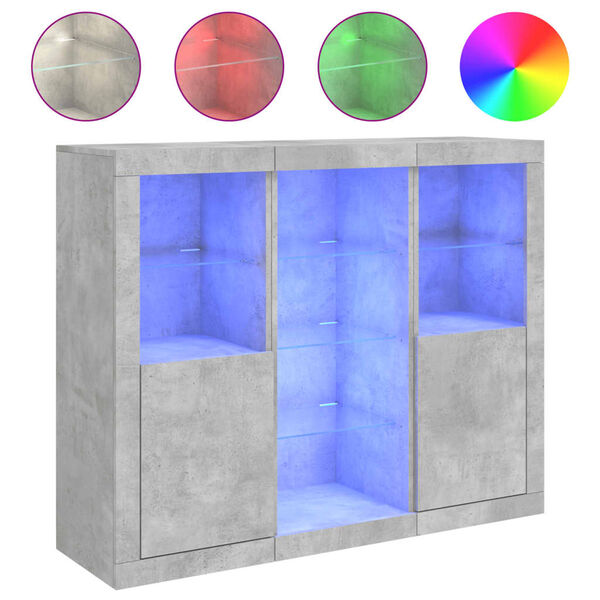 vidaXL puhvetkapid LED-tuledega 3 tk, betoonhall, tehispuit