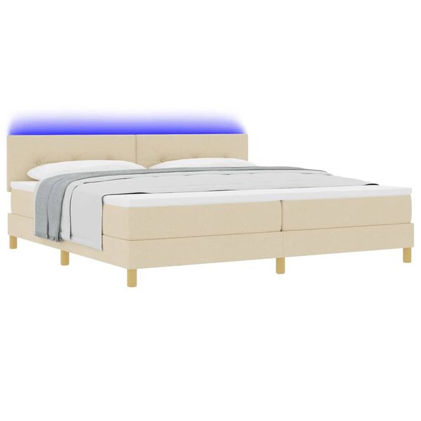 vidaXL LED Box Spring Voodi madratsiga peaga cream 200 x 200 cm kangas