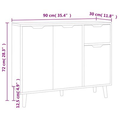 vidaXL puhvetkapp, valge, 90x30x72 cm, tehispuit