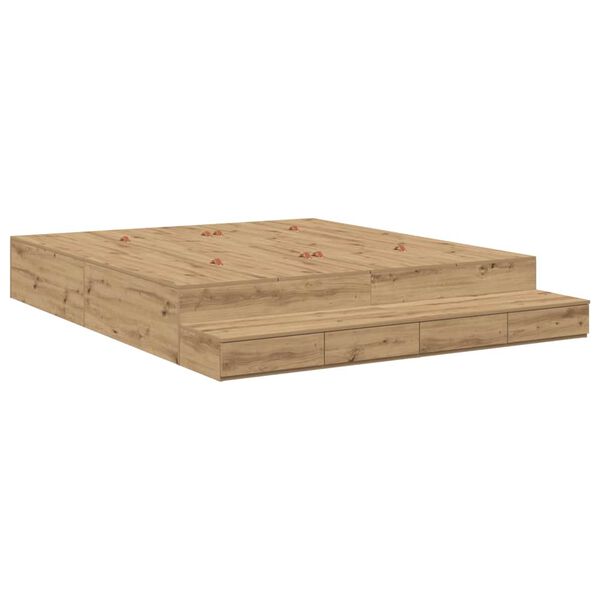 vidaXL Voodi hoiukohaga raam sahtliga K&auml;sit&ouml;&ouml;puu 200 cm Tehispuit